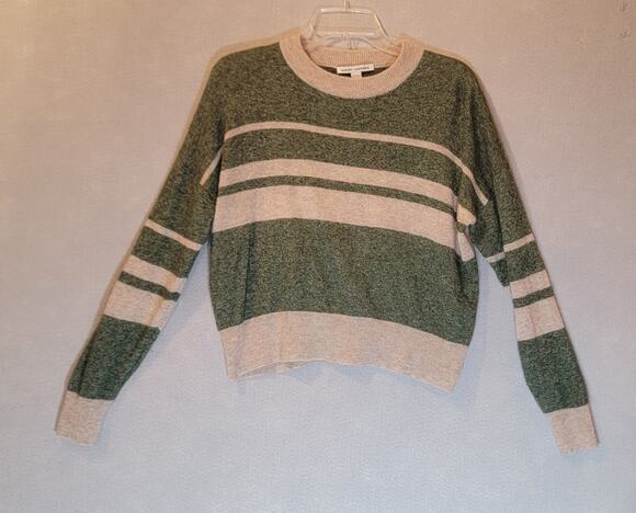 Autumn Cashmere Sweaters - Autumn Cashmere Silk Blend Green Beige Striped Knit Crewneck Sweater XS